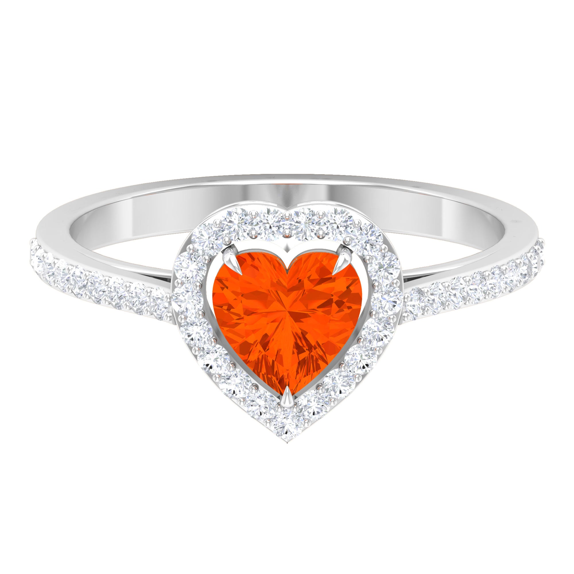 1.50 CT Heart Shape Fire Opal Engagement Ring with Diamond Accent Fire Opal - ( AAA ) - Quality - Rosec Jewels