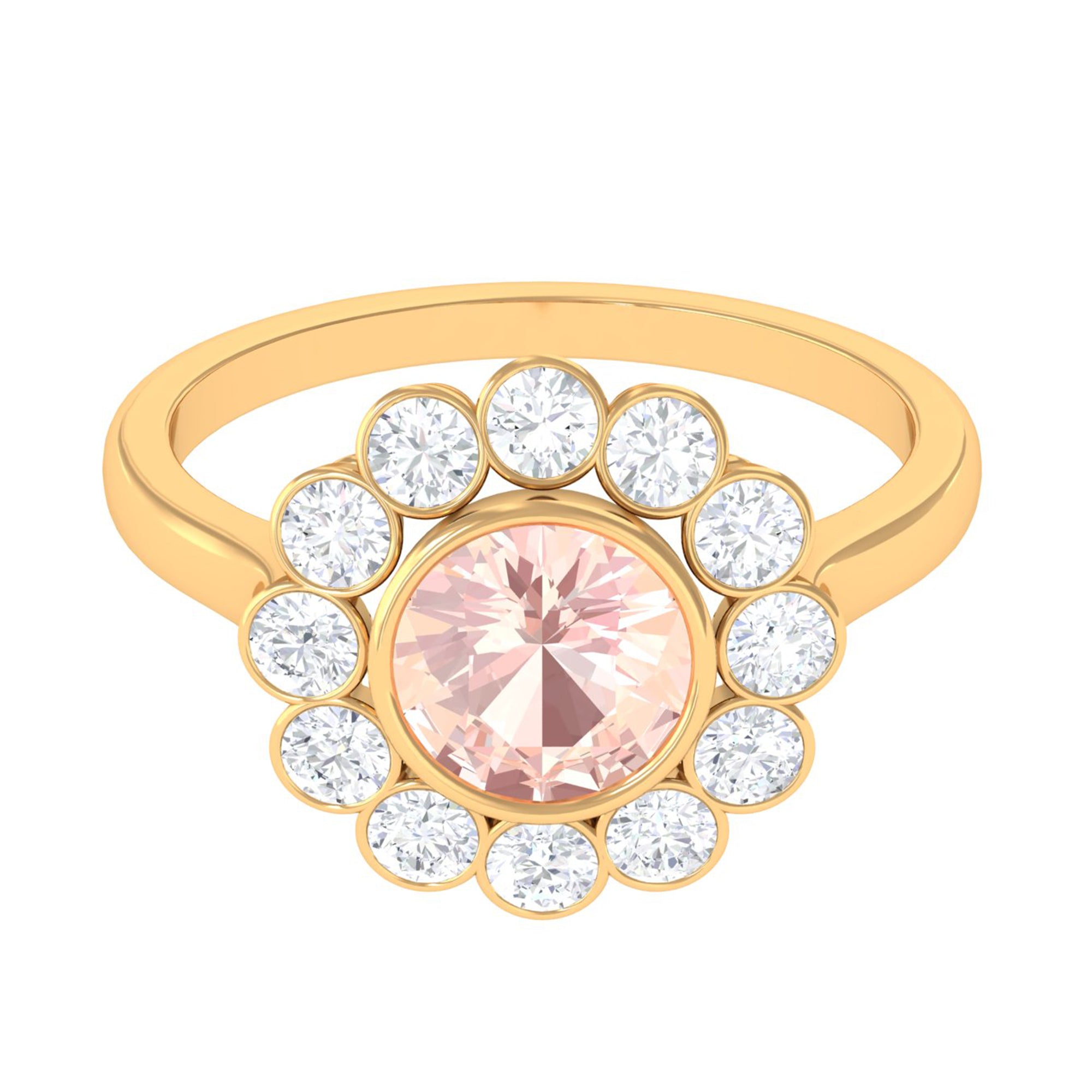 3.5 CT Round Shape Morganite and Moissanite Halo Engagement Ring Morganite - ( AAA ) - Quality - Rosec Jewels