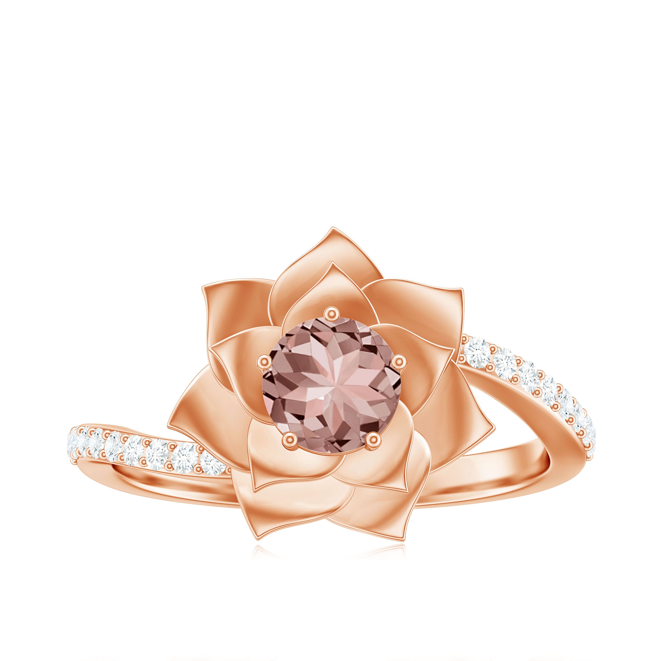 Nature Inspired Morganite Floral Ring with Diamond Morganite - ( AAA ) - Quality - Rosec Jewels