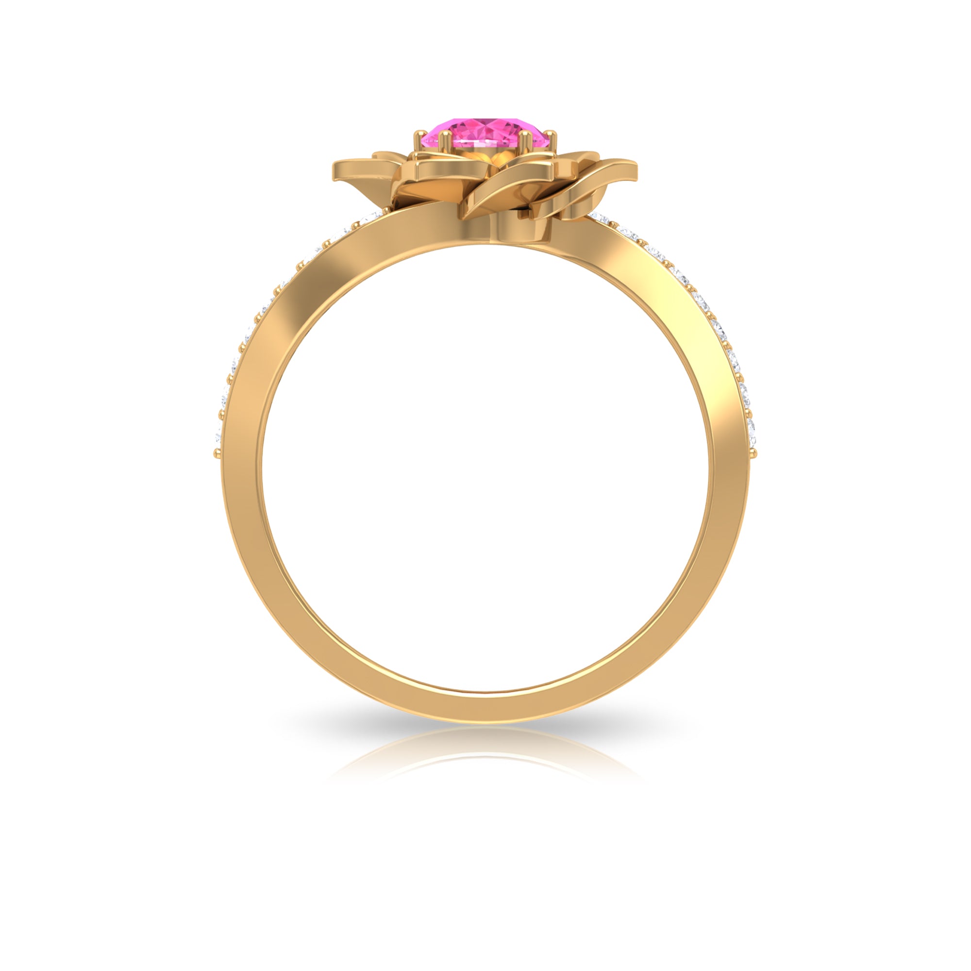 Pink Sapphire and Diamond Flower Engagement Ring with Bypass Shank Pink Sapphire - ( AAA ) - Quality - Rosec Jewels