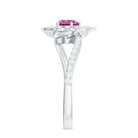 Pink Tourmaline and Diamond Flower Engagement Ring with Bypass Shank Pink Tourmaline - ( AAA ) - Quality - Rosec Jewels