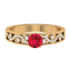 Designer Solitaire Engagement Ring with Lab Grown Ruby and Diamond Lab Created Ruby - ( AAAA ) - Quality - Rosec Jewels