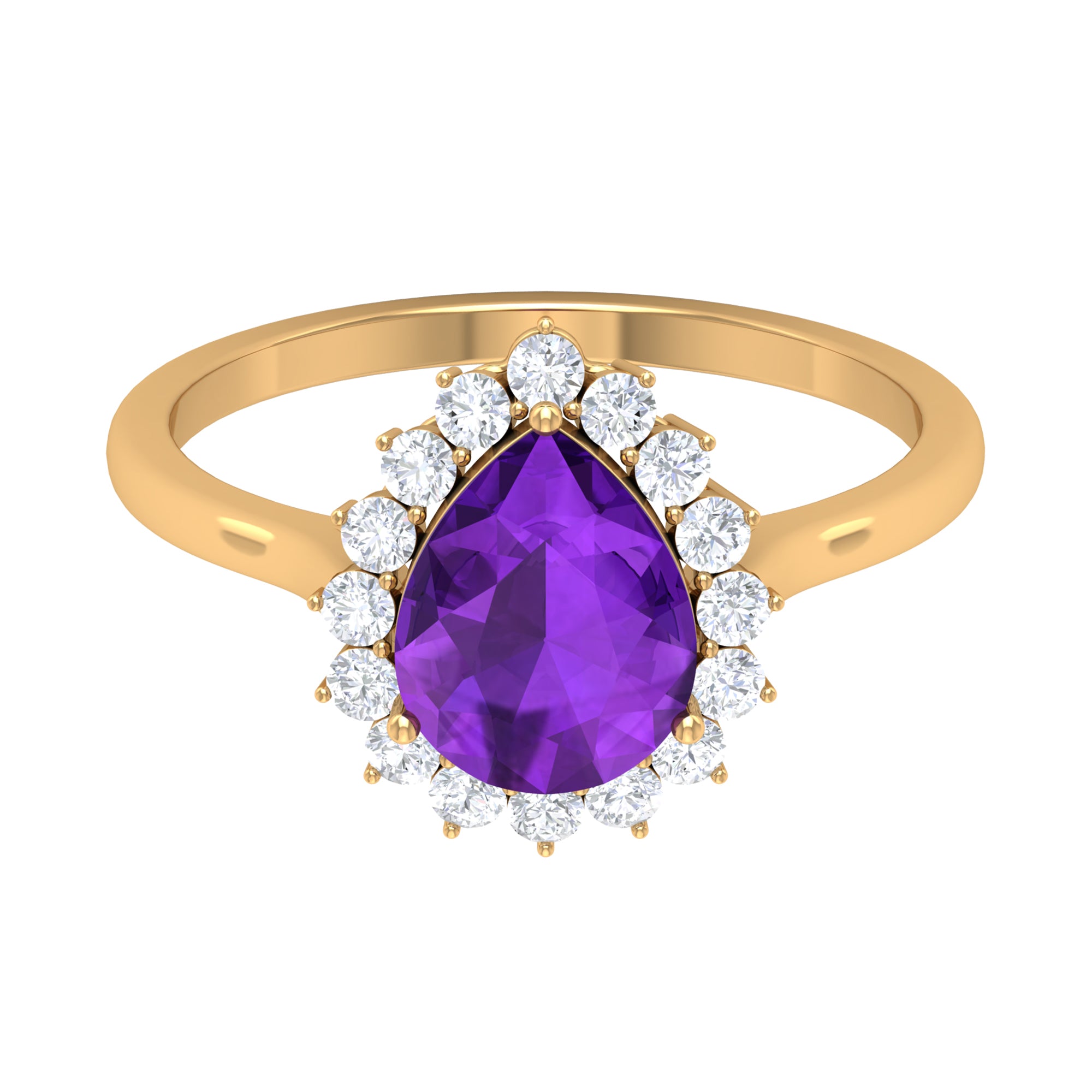 Pear Shape Amethyst Teardrop Ring with Diamond Halo Amethyst - ( AAA ) - Quality - Rosec Jewels