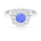 Bezel Set Tanzanite and Diamond Flower Halo Engagement Ring Tanzanite - ( AAA ) - Quality - Rosec Jewels