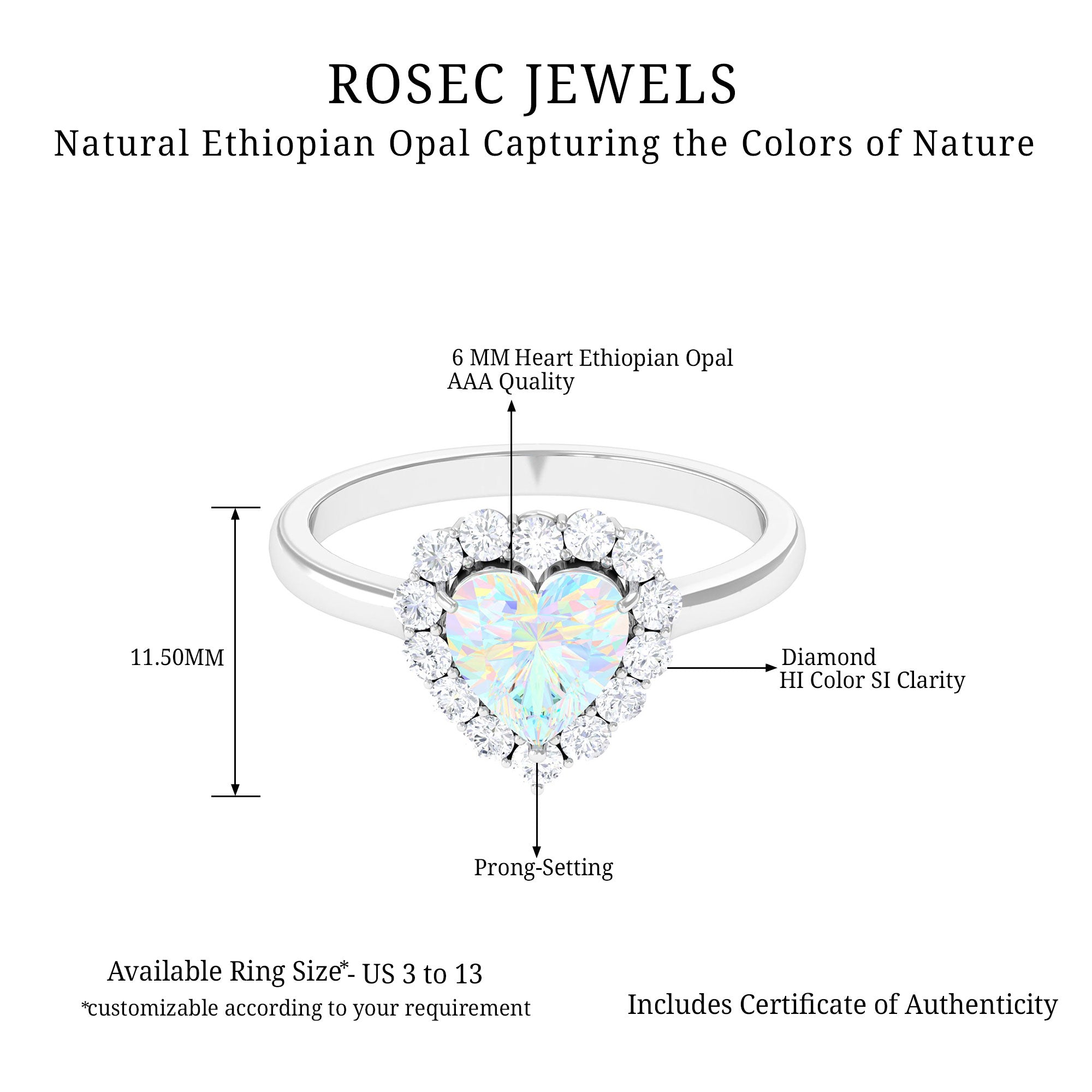 Heart Shape Ethiopian Opal Halo Engagement with Diamond Ethiopian Opal - ( AAA ) - Quality - Rosec Jewels