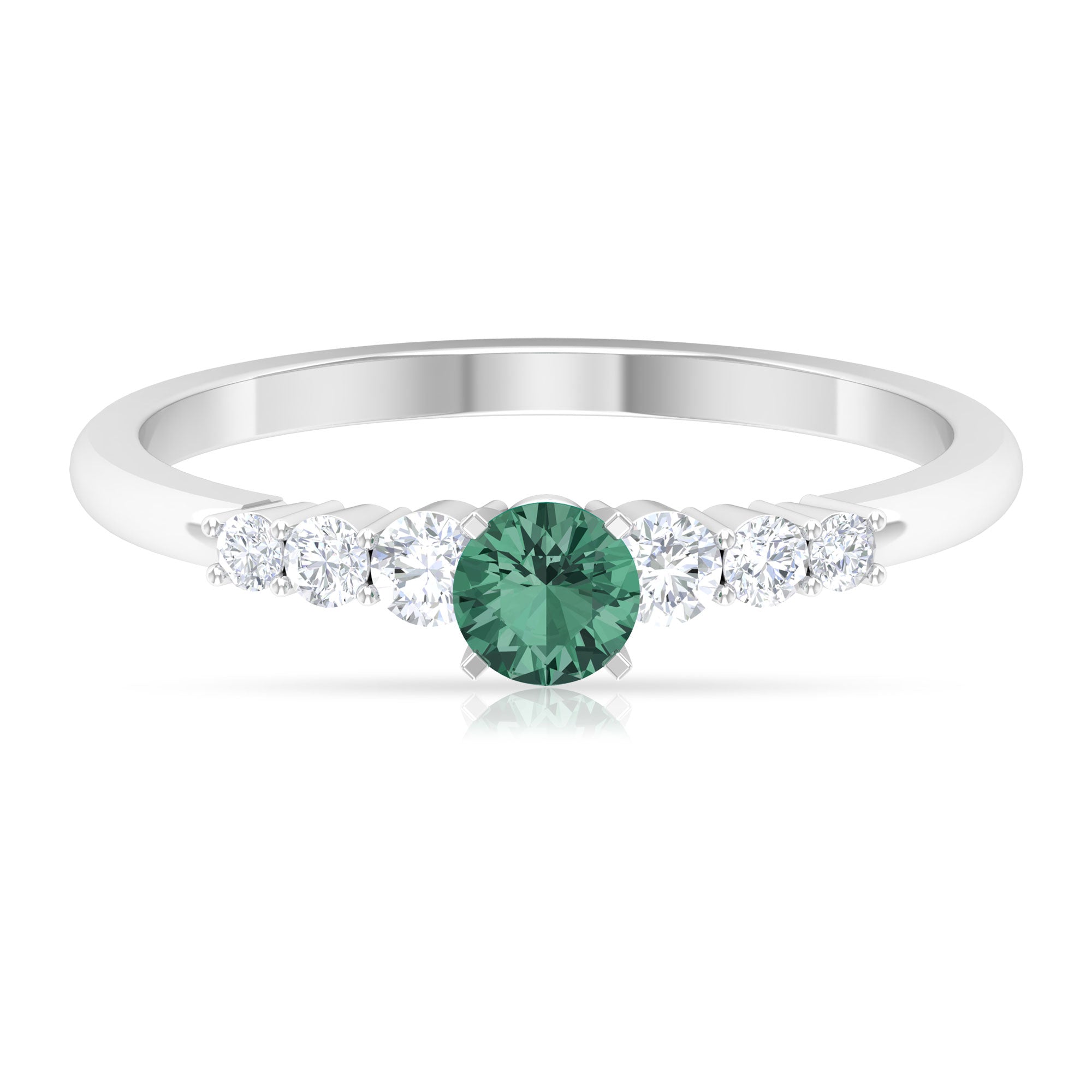 Round Green Sapphire and Diamond Graduated Promise Ring Green Sapphire - ( AAA ) - Quality - Rosec Jewels