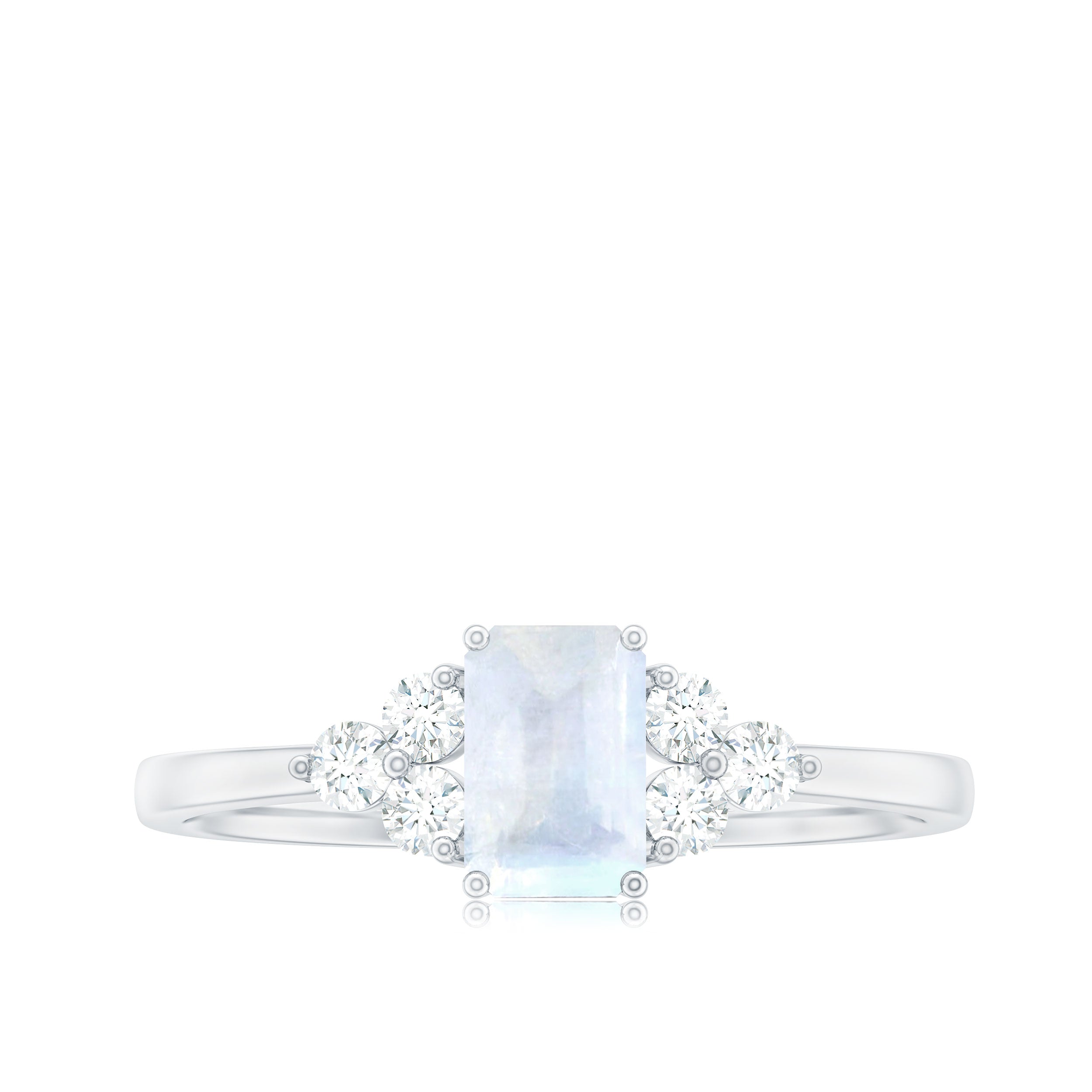 1 CT Octagon Cut Moonstone Solitaire Ring with Diamond Trio Moonstone - ( AAA ) - Quality - Rosec Jewels