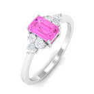 1 CT Emerald Cut Pink Sapphire Solitaire Engagement Ring with Diamond Trio Pink Sapphire - ( AAA ) - Quality - Rosec Jewels