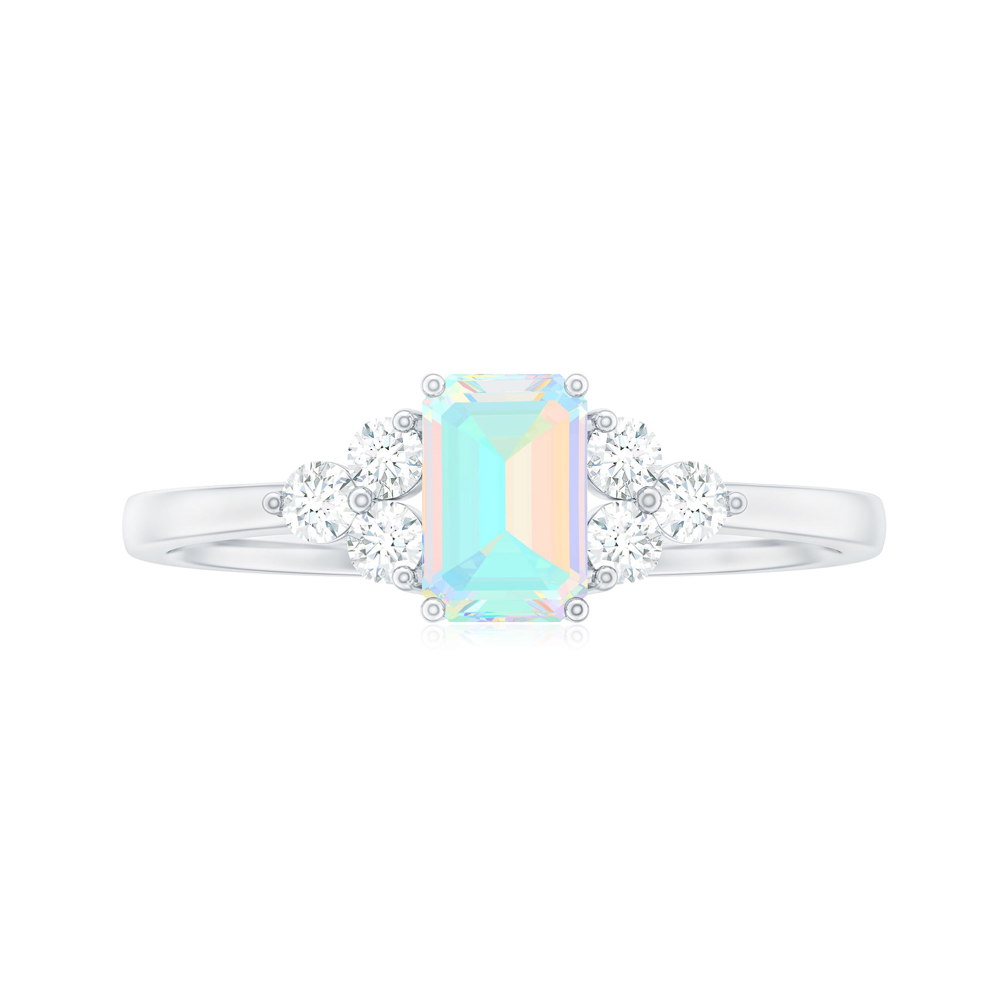 Octagon Cut Ethiopian Opal Solitaire Ring with Diamond Trio Ethiopian Opal - ( AAA ) - Quality - Rosec Jewels