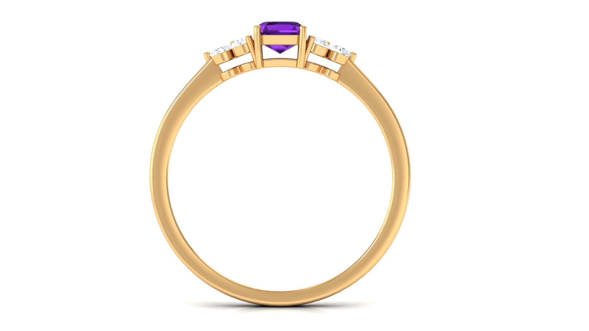 Octagon Cut Amethyst Solitaire Ring with Diamond Trio Amethyst - ( AAA ) - Quality - Rosec Jewels