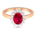 Ruby and Diamond Floral Engagement Ring Ruby - ( AAA ) - Quality - Rosec Jewels