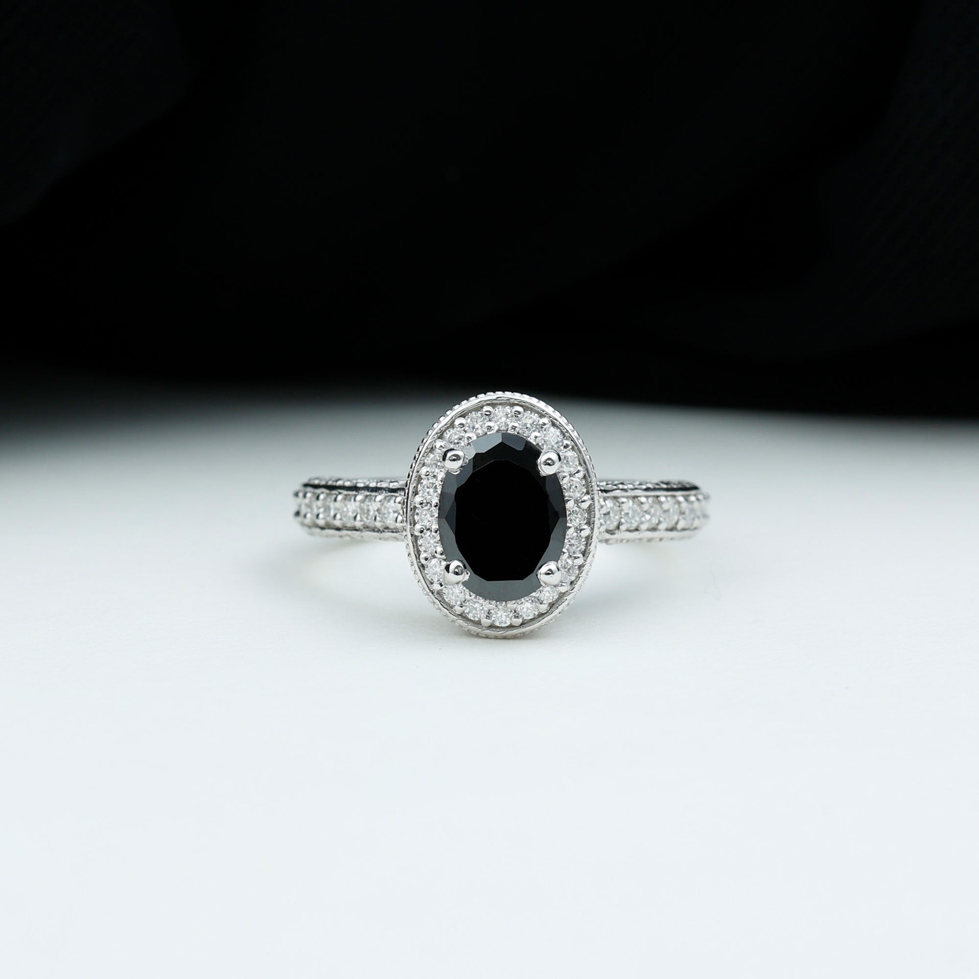 2 CT Black Onyx and Diamond Engagement Ring with Milgrain Details Black Onyx - ( AAA ) - Quality - Rosec Jewels