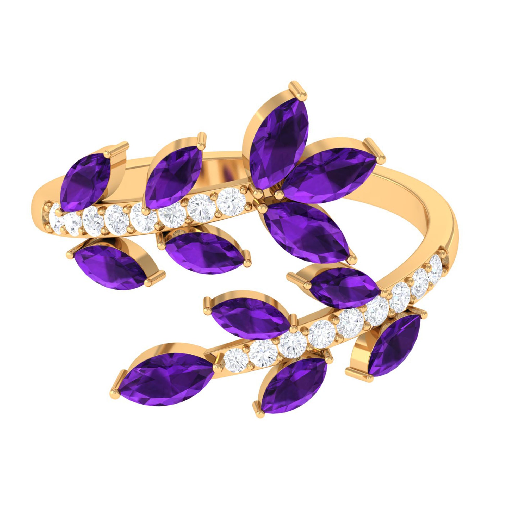 Amethyst and Diamond Wrap Leaf Ring Amethyst - ( AAA ) - Quality - Rosec Jewels