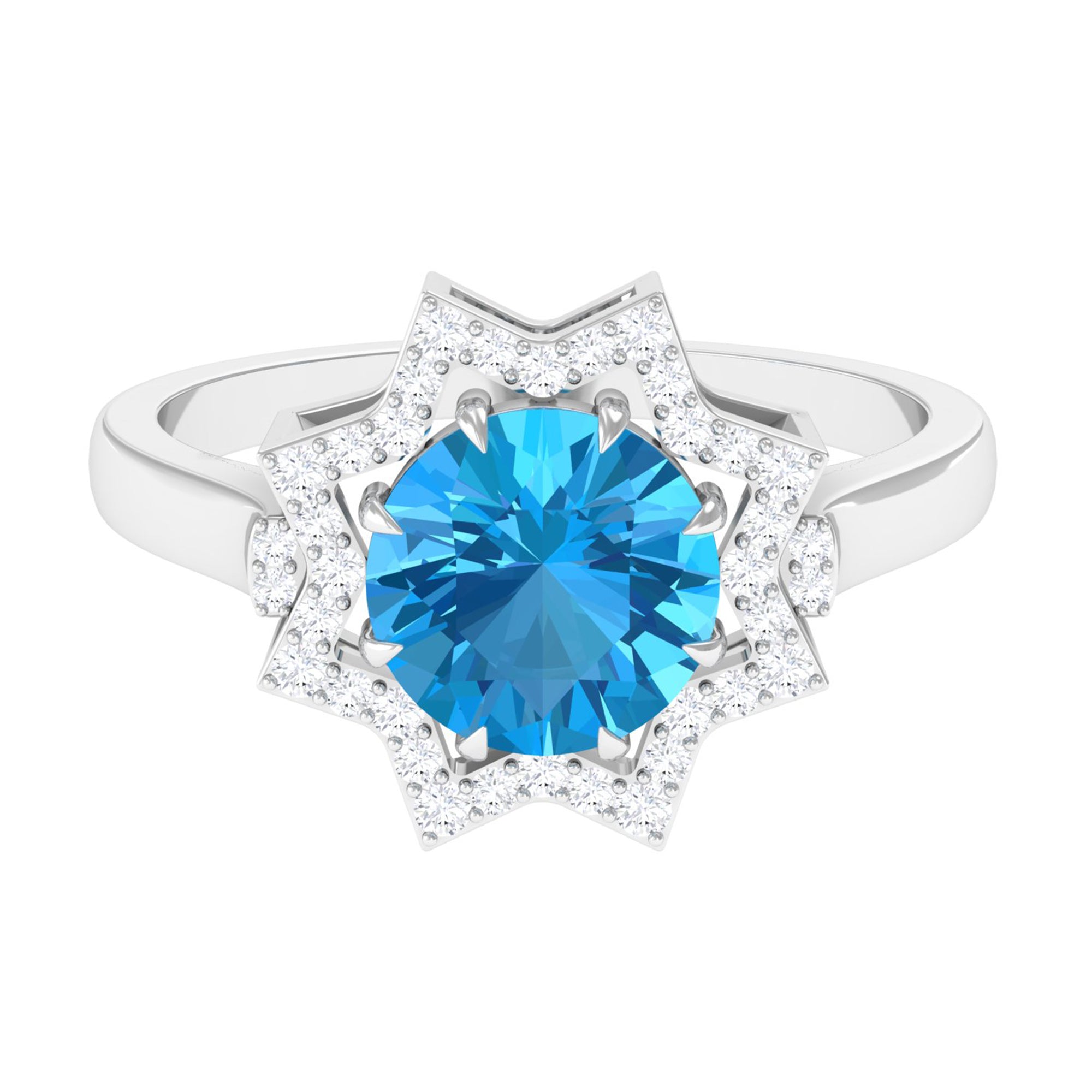 Swiss Blue Topaz Star Shape Engagement Ring with Diamond Swiss Blue Topaz - ( AAA ) - Quality - Rosec Jewels