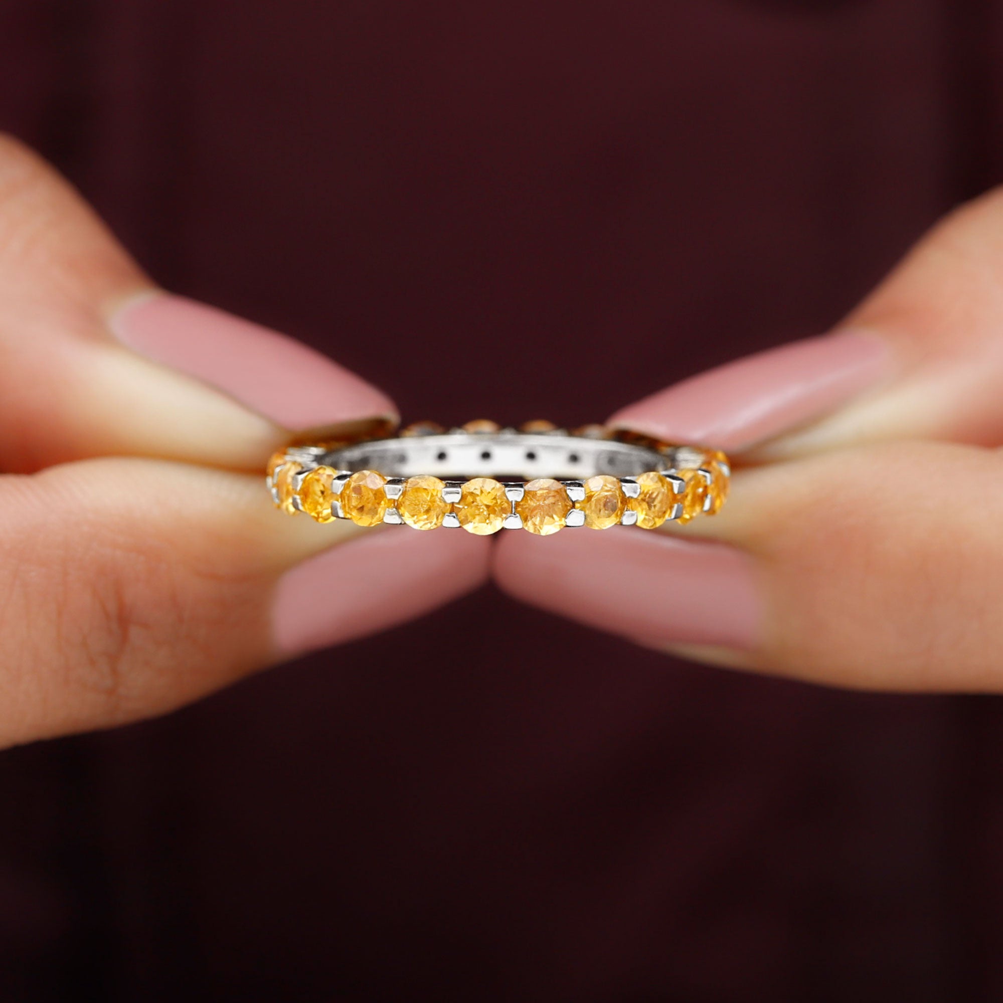 Round Citrine Simple Full Eternity Band Ring Citrine - ( AAA ) - Quality - Rosec Jewels