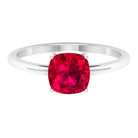 8 MM Cushion Cut Created Ruby Solitaire Ring Lab Created Ruby - ( AAAA ) - Quality - Rosec Jewels