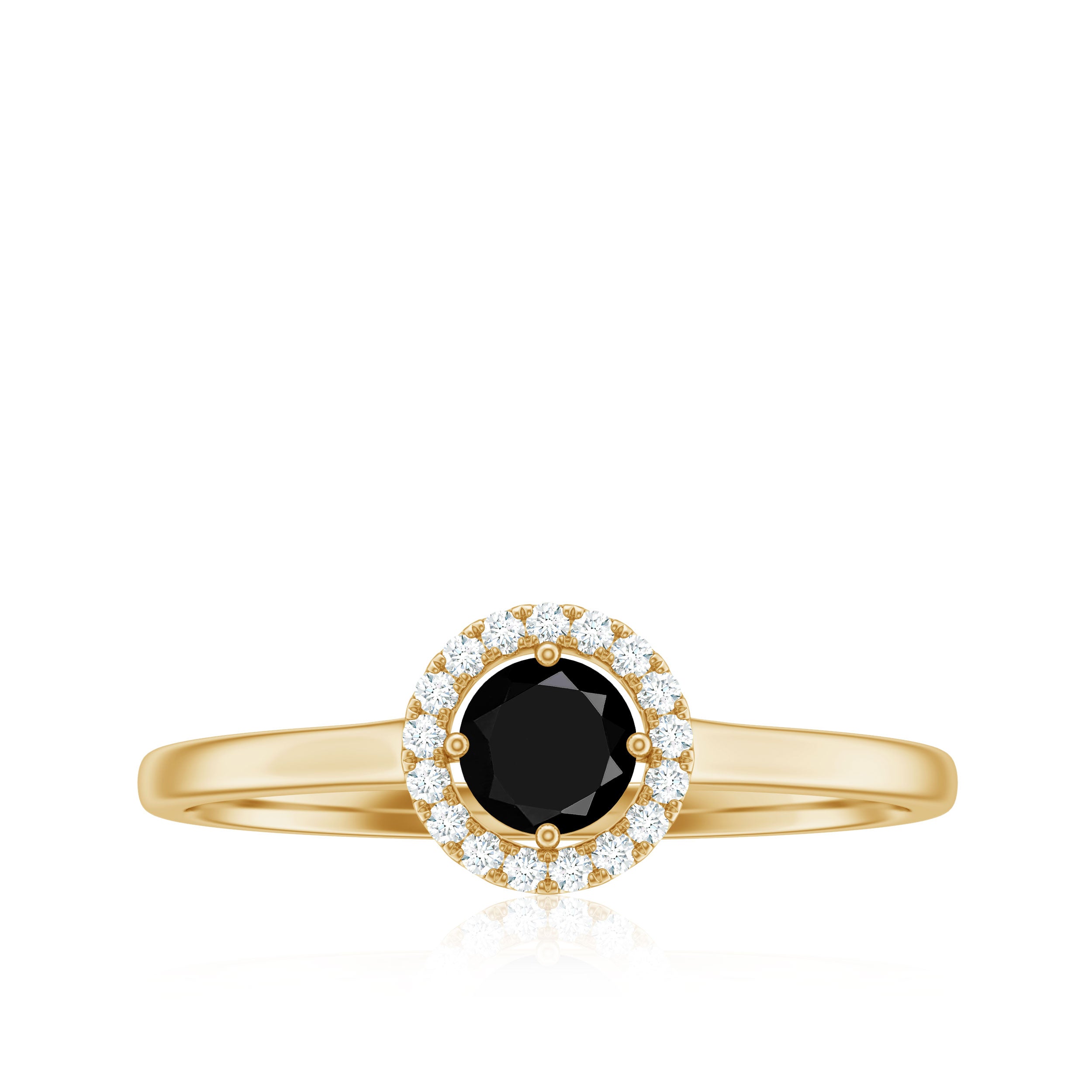 Natural Black Onyx Promise Ring with Diamond Halo Black Onyx - ( AAA ) - Quality - Rosec Jewels