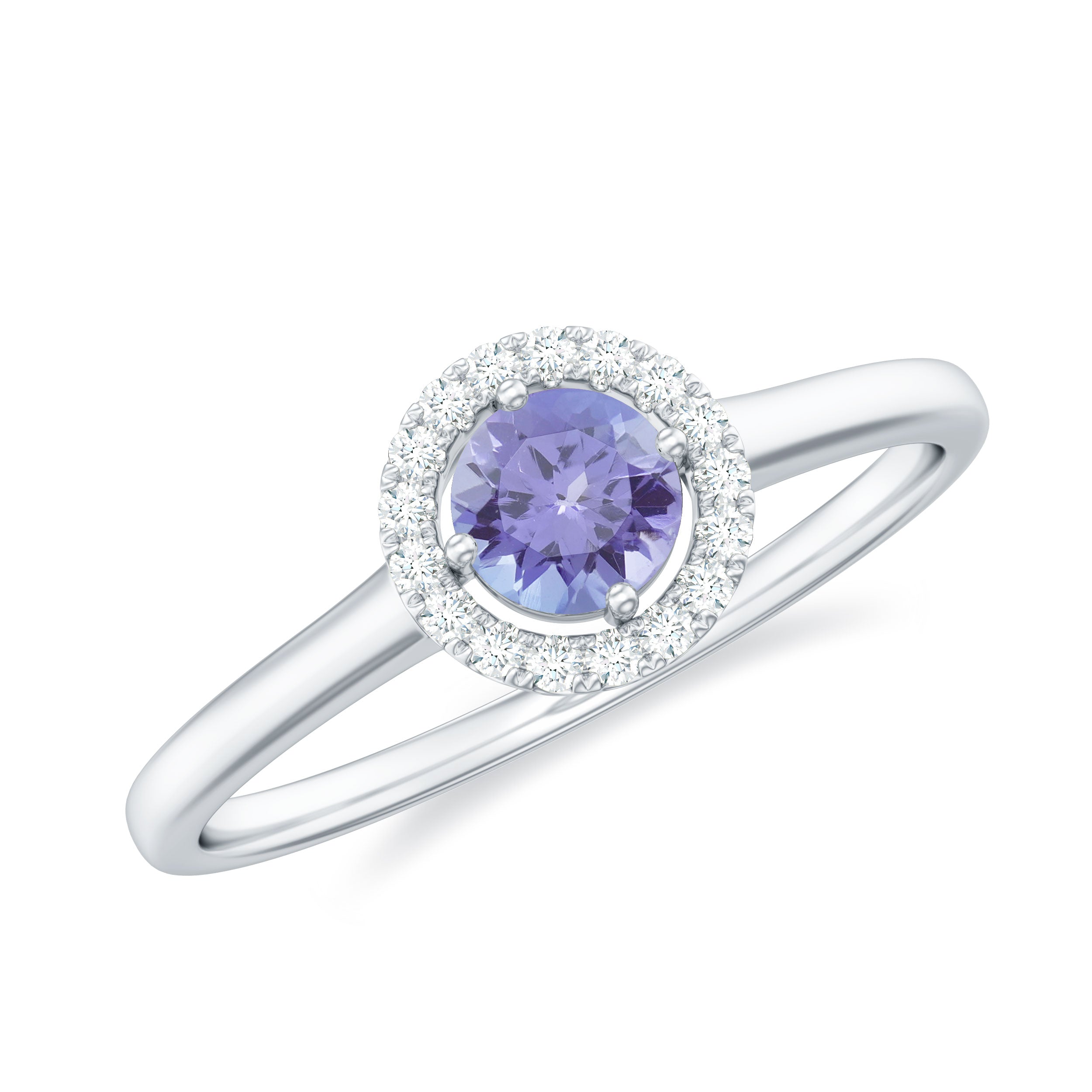 Natural Tanzanite Promise Ring with Diamond Halo Tanzanite - ( AAA ) - Quality - Rosec Jewels