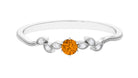 Round Citrine Minimal Leaf Promise Ring with Diamond Citrine - ( AAA ) - Quality - Rosec Jewels