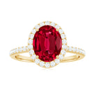 Certified Lab Grown Ruby Oval Engagement Ring With Moissanite Halo Lab Created Ruby - ( AAAA ) - Quality - Rosec Jewels