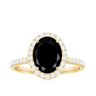 Classic Oval Shape Black Onyx Ring with Diamond Halo Black Onyx - ( AAA ) - Quality - Rosec Jewels