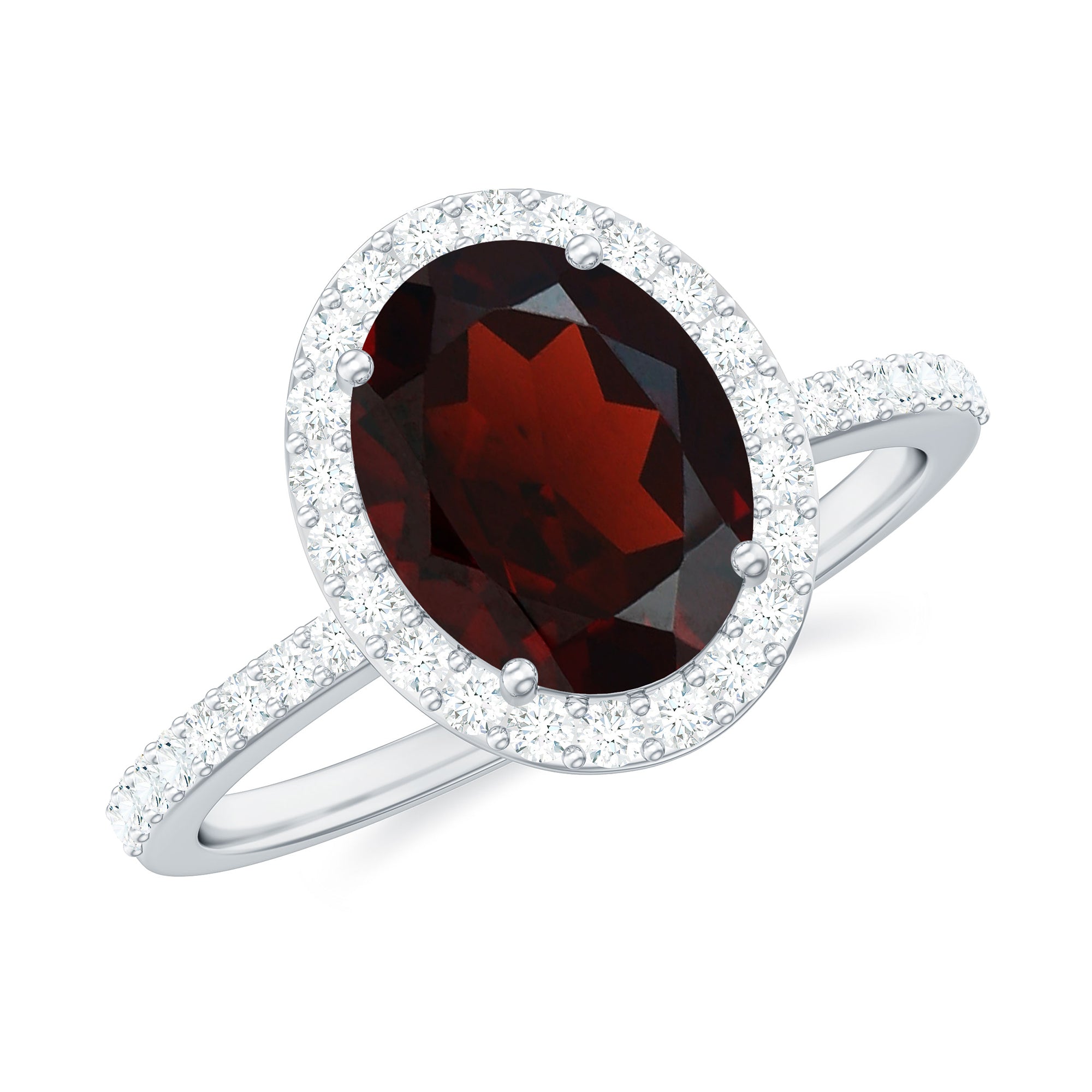 Oval Shape Garnet and Diamond Halo Engagement Ring Garnet - ( AAA ) - Quality - Rosec Jewels