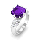 Asscher Cut Amethyst Designer Engagement Ring with Diamond Amethyst - ( AAA ) - Quality - Rosec Jewels