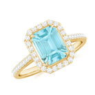 2.25 CT Emerald Cut Shape Sky Blue Topaz Classic Engagement Ring with Diamond Halo Sky Blue Topaz - ( AAA ) - Quality - Rosec Jewels