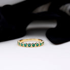 Round Shape Emerald Half Eternity Ring in Bezel Setting Emerald - ( AAA ) - Quality - Rosec Jewels