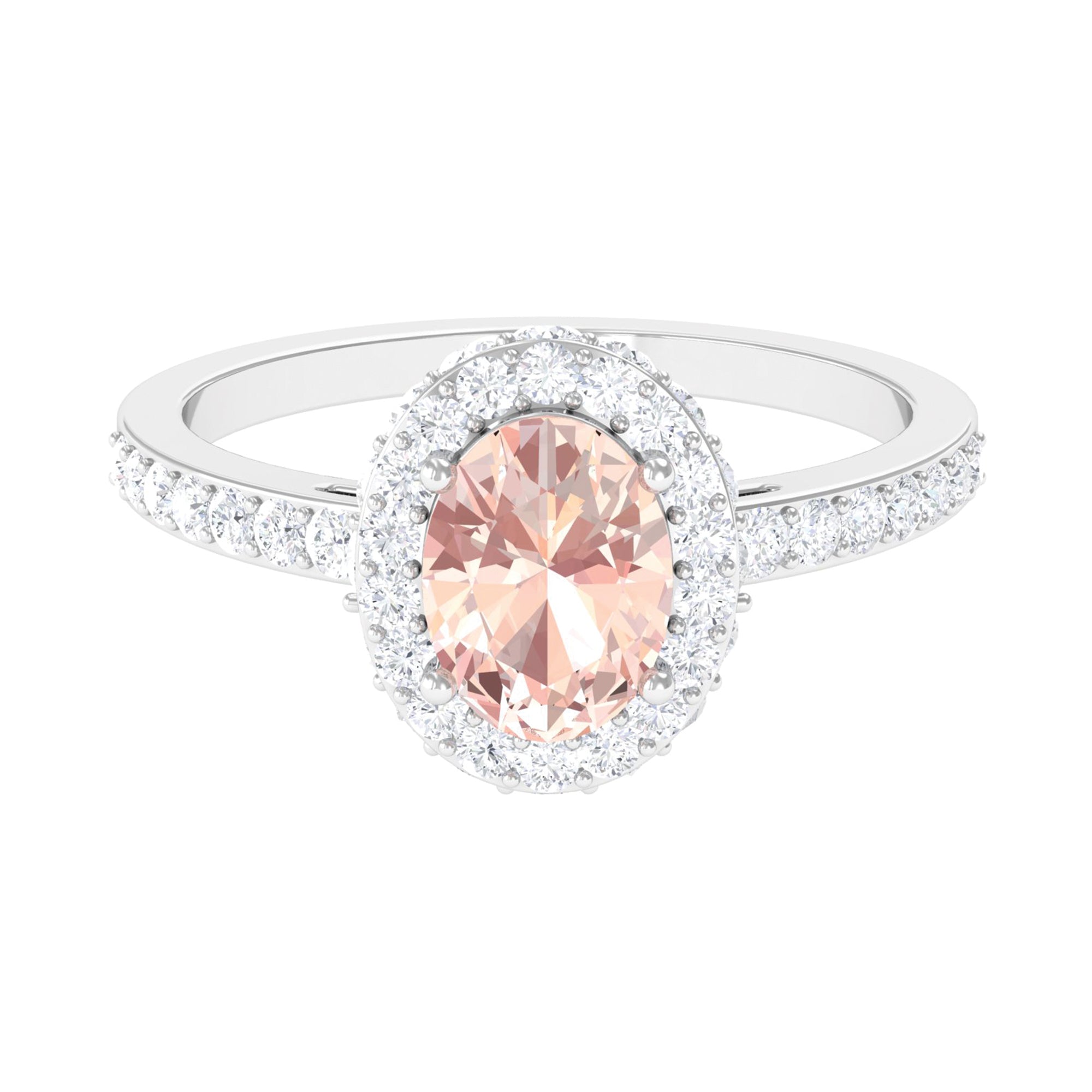 Oval Morganite Halo Engagement Ring with Diamond Morganite - ( AAA ) - Quality - Rosec Jewels