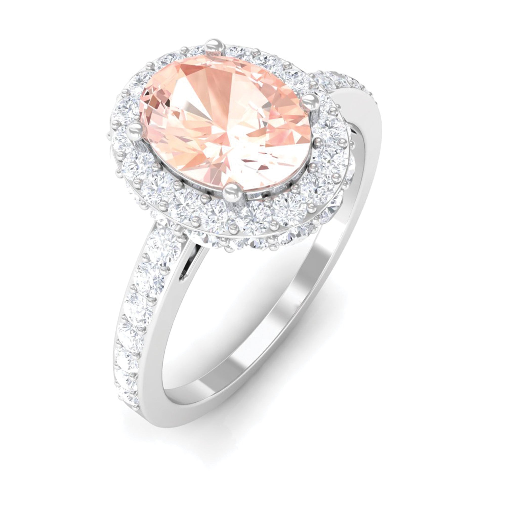 Oval Morganite Halo Engagement Ring with Diamond Morganite - ( AAA ) - Quality - Rosec Jewels