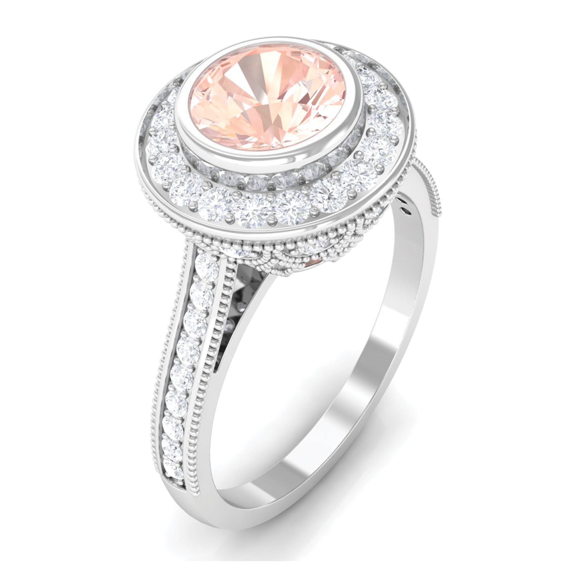 Classic Morganite Engagement Ring with Diamond Morganite - ( AAA ) - Quality - Rosec Jewels