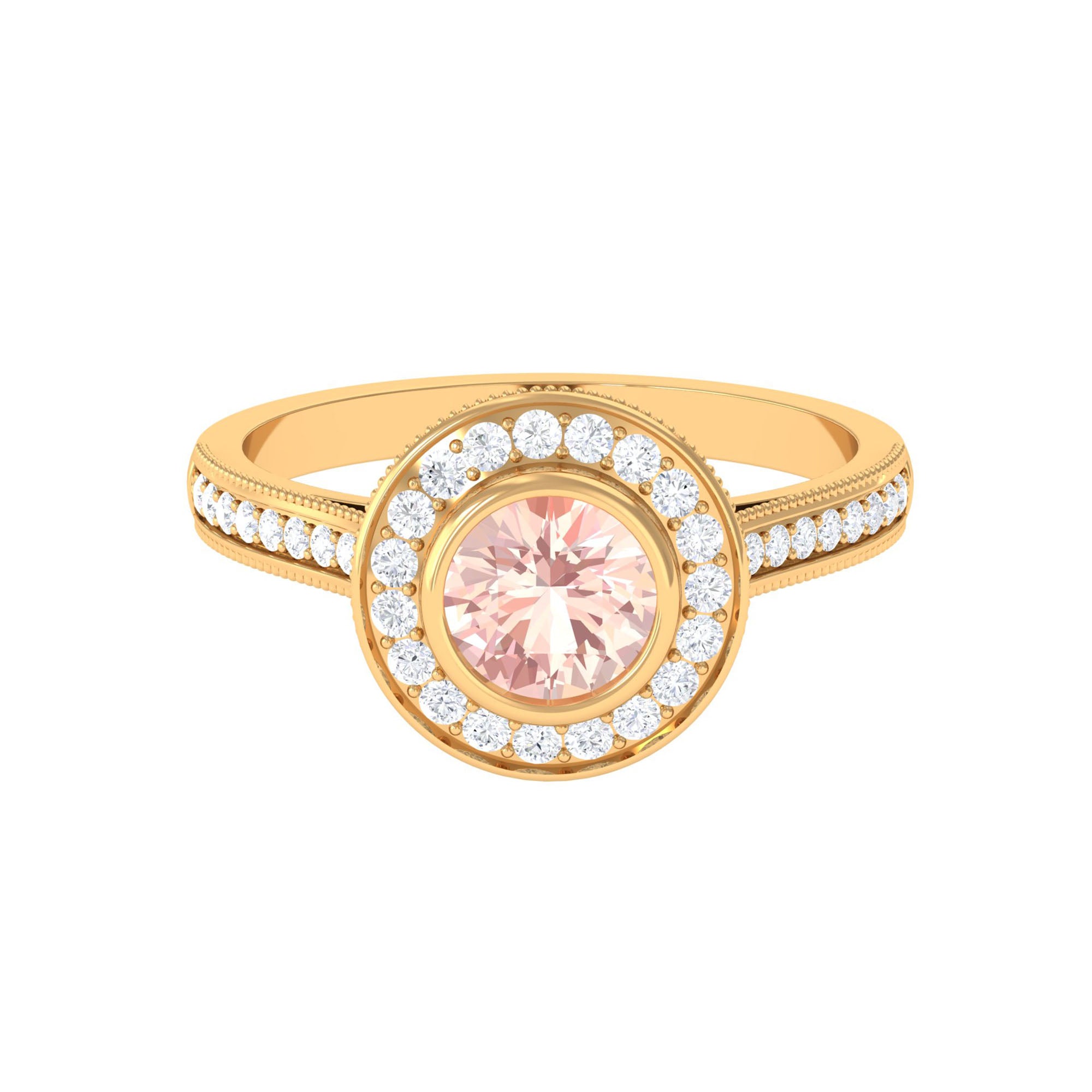 Classic Morganite Engagement Ring with Diamond Morganite - ( AAA ) - Quality - Rosec Jewels