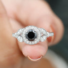 Vintage Inspired Created Black Diamond and Moissanite Engagement Ring Lab Created Black Diamond - ( AAAA ) - Quality - Rosec Jewels