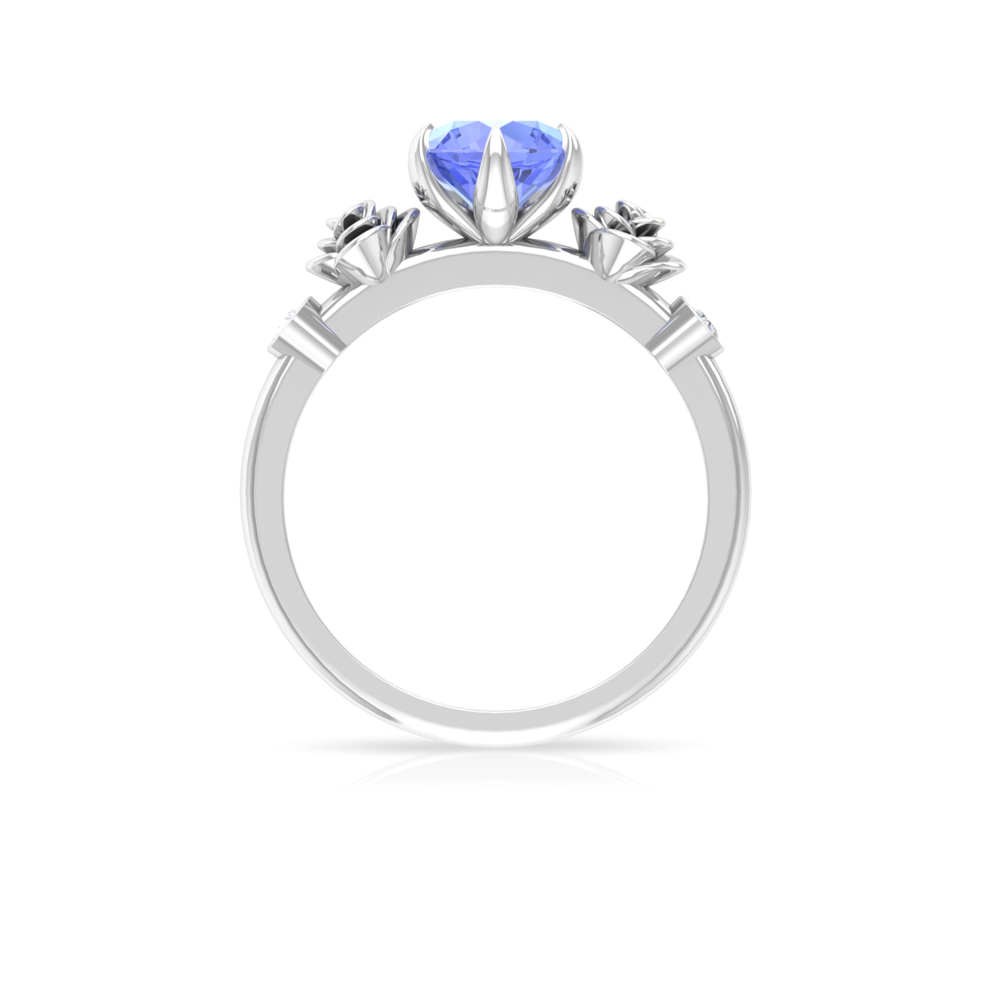 Claw Set Solitaire Tanzanite Flower Ring with Diamond Tanzanite - ( AAA ) - Quality - Rosec Jewels