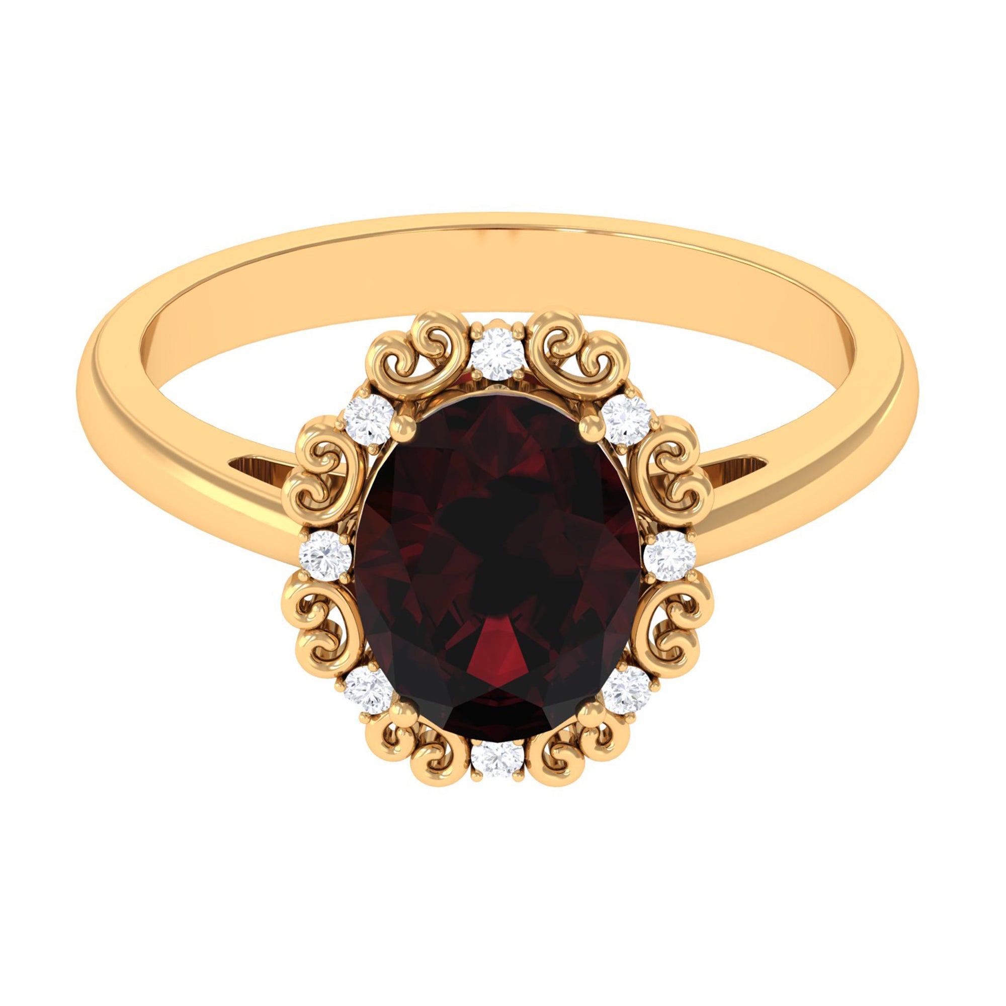 3.75 CT Vintage Inspired Garnet Engagement Ring with Diamond Garnet - ( AAA ) - Quality - Rosec Jewels