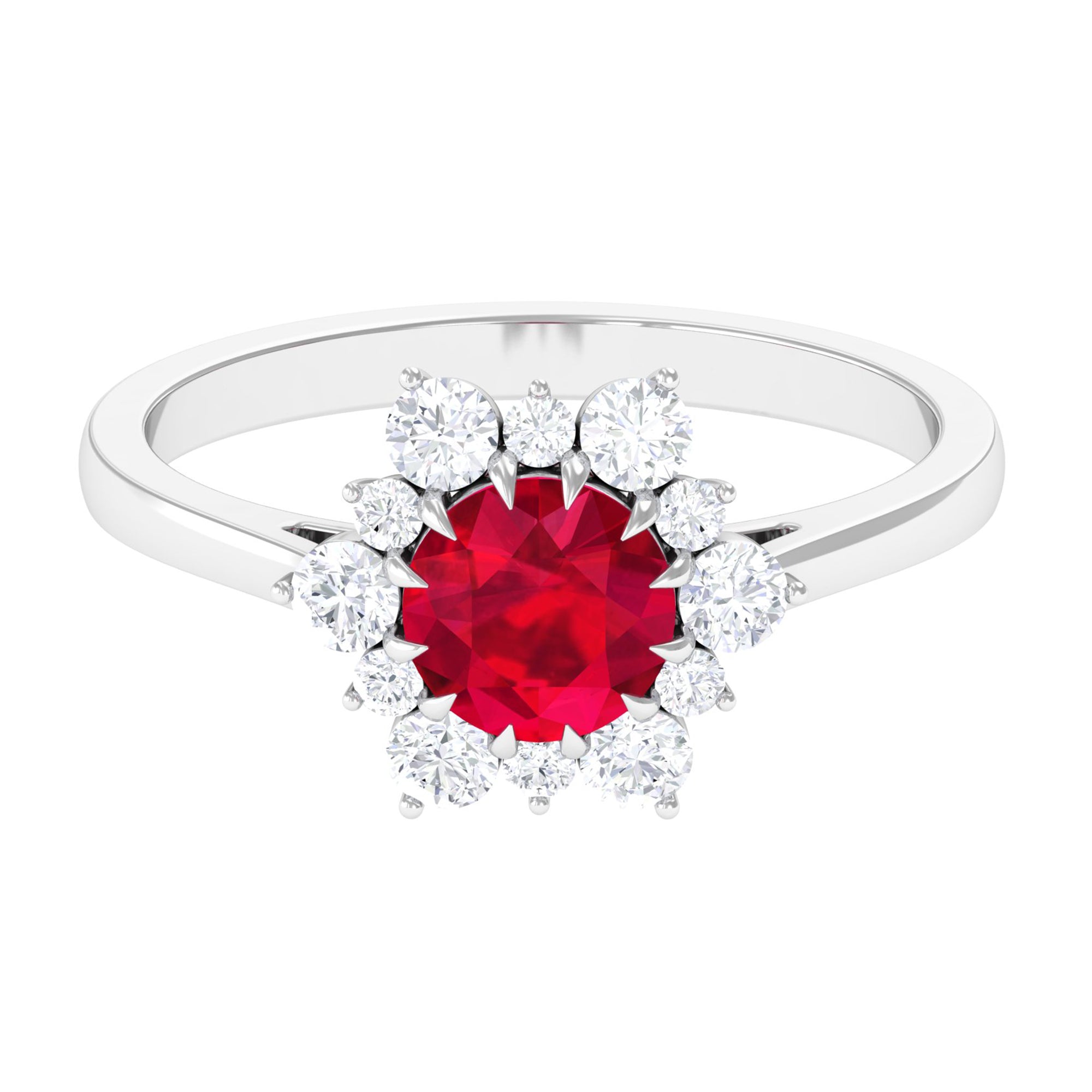 Created Ruby and Diamond Halo Engagement Ring Lab Created Ruby - ( AAAA ) - Quality - Rosec Jewels