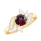 Natural Rhodolite Flower Engagement Ring with Diamond Rhodolite - ( AAA ) - Quality - Rosec Jewels