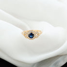 Vintage Inspired Created Blue Sapphire and Diamond Engagement Ring Lab Created Blue Sapphire - ( AAAA ) - Quality - Rosec Jewels