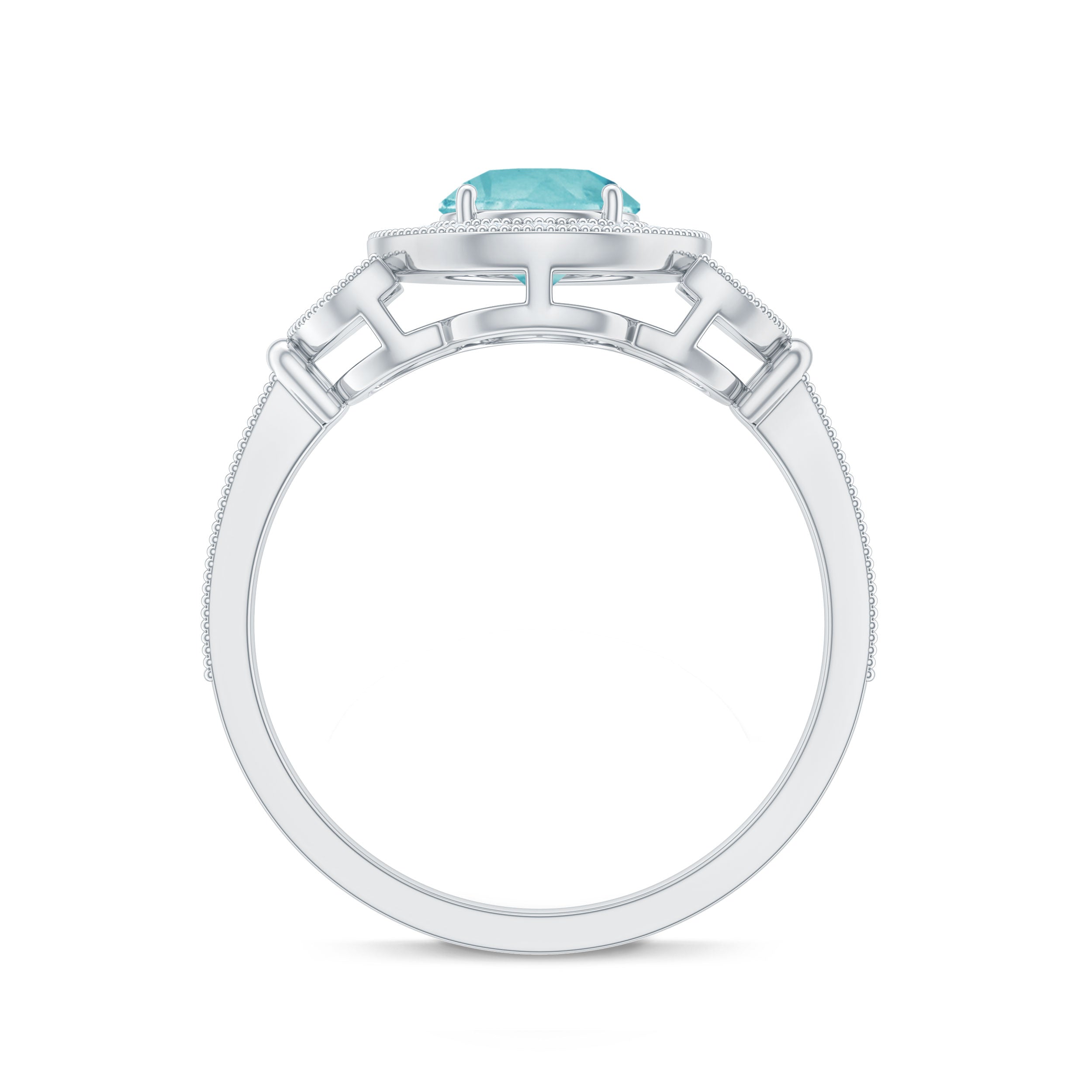 Sky Blue Topaz Vintage Beaded Engagement Ring with Diamond Sky Blue Topaz - ( AAA ) - Quality - Rosec Jewels