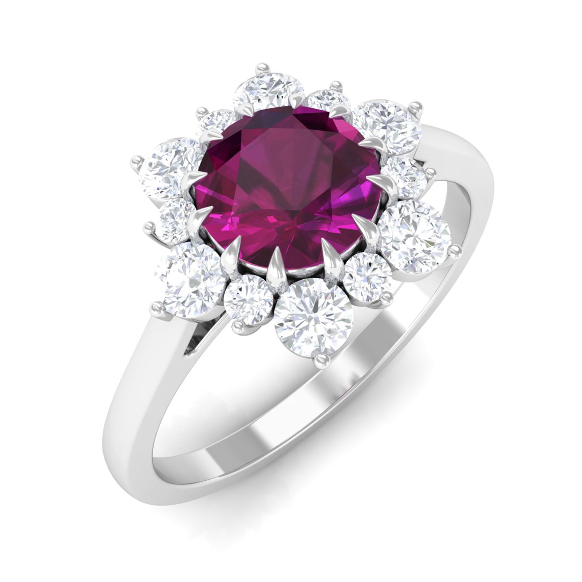 1.75 CT Classic Rhodolite Engagement Ring with Diamond Halo Rhodolite - ( AAA ) - Quality - Rosec Jewels