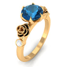 1.5 CT Solitaire London Blue Topaz Flower Ring with Diamond London Blue Topaz - ( AAA ) - Quality - Rosec Jewels