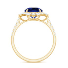 Lab-Created Blue Sapphire Cocktail Ring with Diamond Floral Halo Lab Created Blue Sapphire - ( AAAA ) - Quality - Rosec Jewels