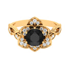 2 CT Created Black Diamond Floral Engagement Ring with Diamond Accent Lab Created Black Diamond - ( AAAA ) - Quality - Rosec Jewels