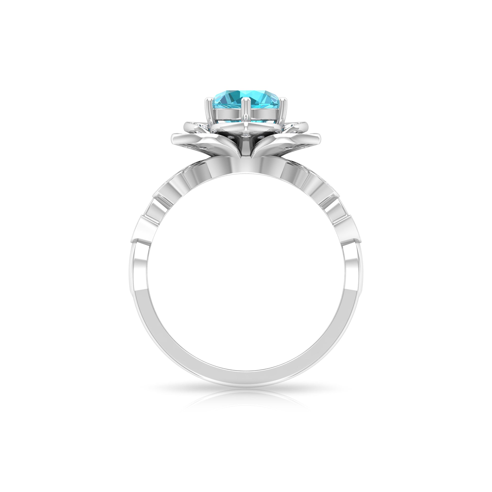 2 CT Swiss Blue Topaz Floral Engagement Ring with Diamond Accent Swiss Blue Topaz - ( AAA ) - Quality - Rosec Jewels