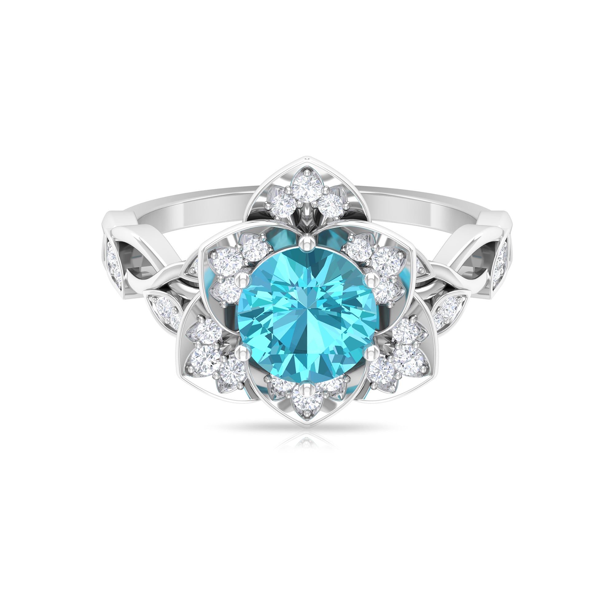 2 CT Swiss Blue Topaz Floral Engagement Ring with Diamond Accent Swiss Blue Topaz - ( AAA ) - Quality - Rosec Jewels