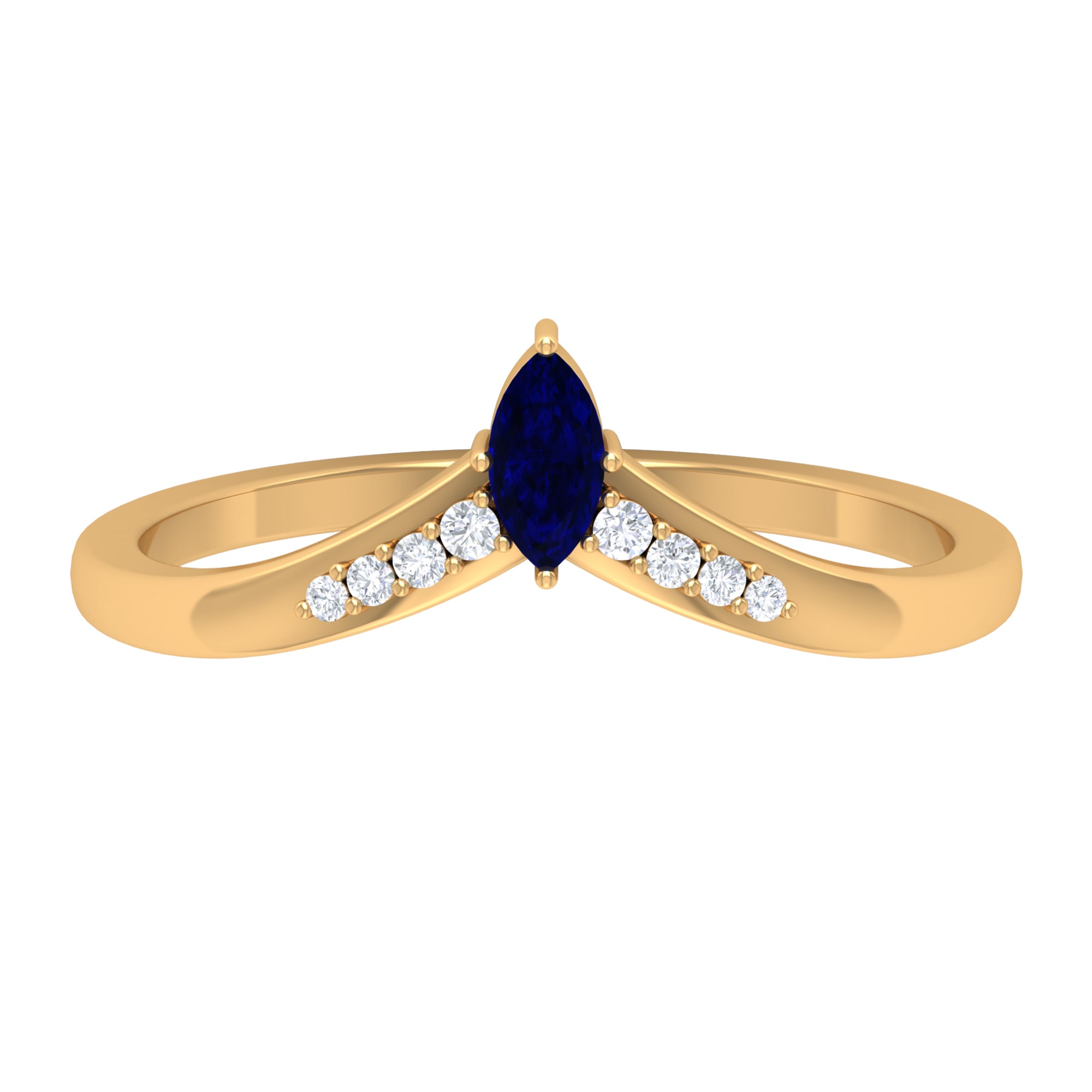 Marquise Cut Blue Sapphire and Diamond V Shape Enhancer Ring Blue Sapphire - ( AAA ) - Quality - Rosec Jewels