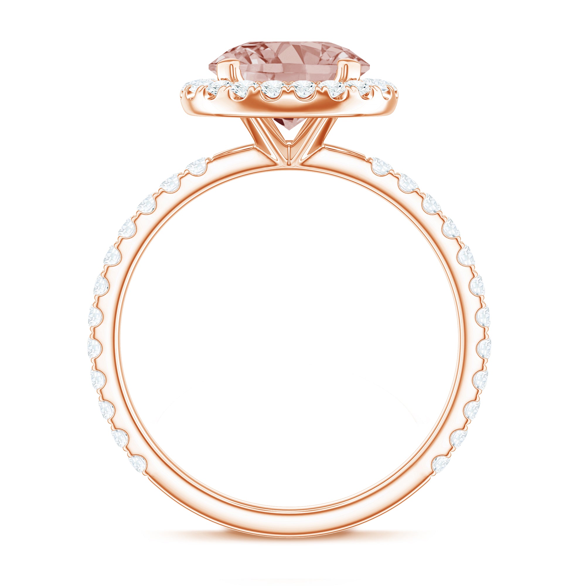 Round Morganite Halo Engagement Ring with Moissanite Morganite - ( AAA ) - Quality - Rosec Jewels