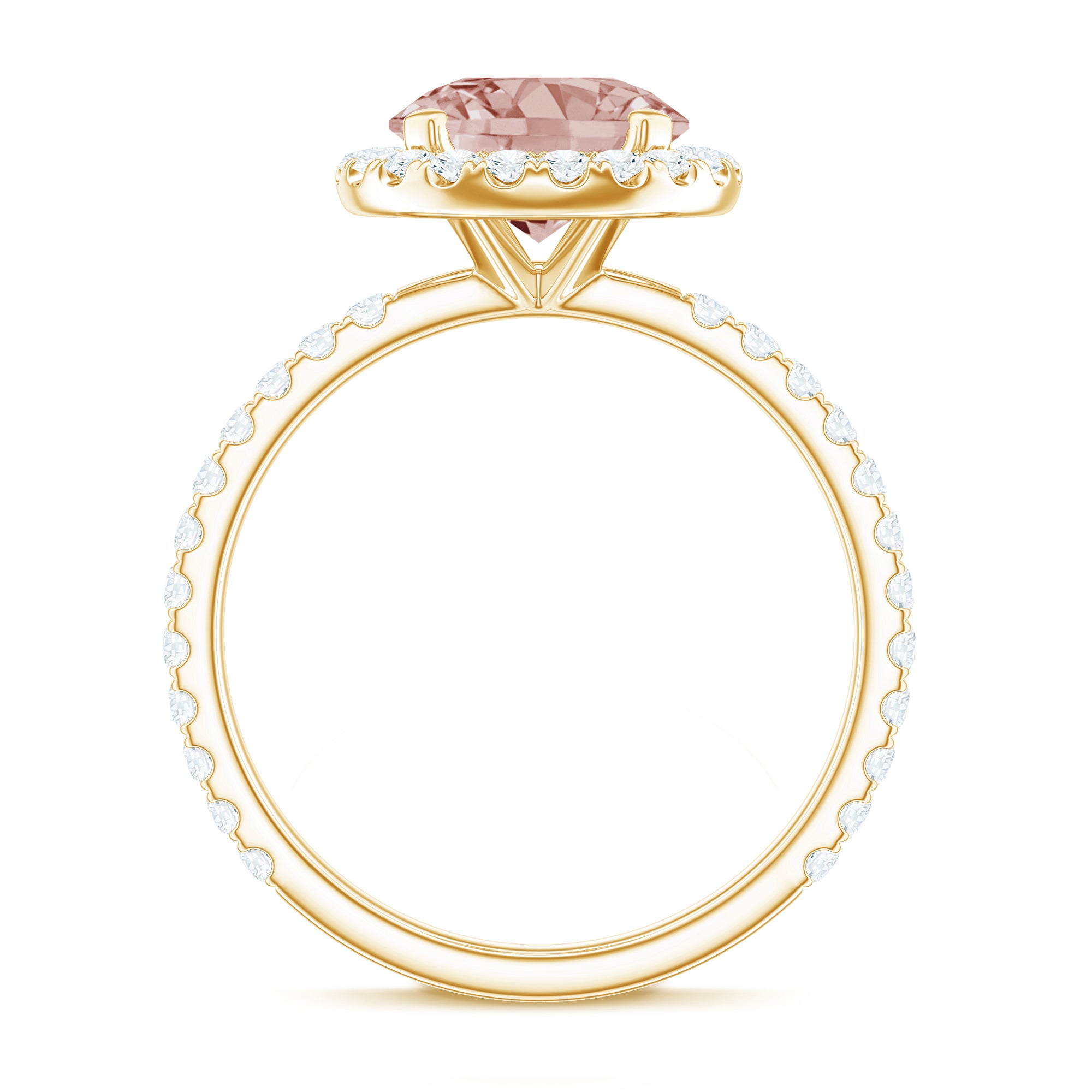 Round Morganite Halo Engagement Ring with Moissanite Morganite - ( AAA ) - Quality - Rosec Jewels