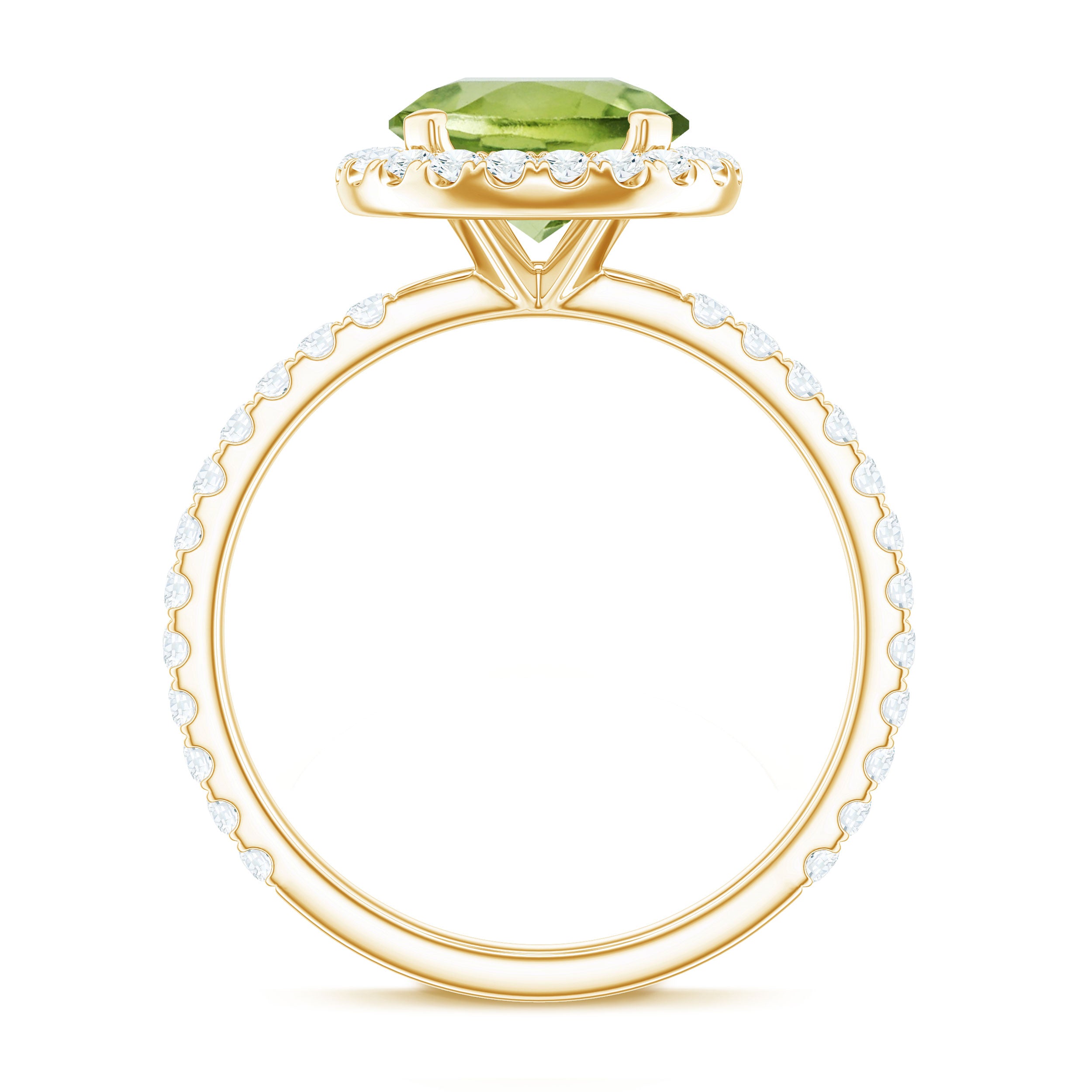 Real Peridot Halo Engagement Ring with Moissanite Peridot - ( AAA ) - Quality - Rosec Jewels